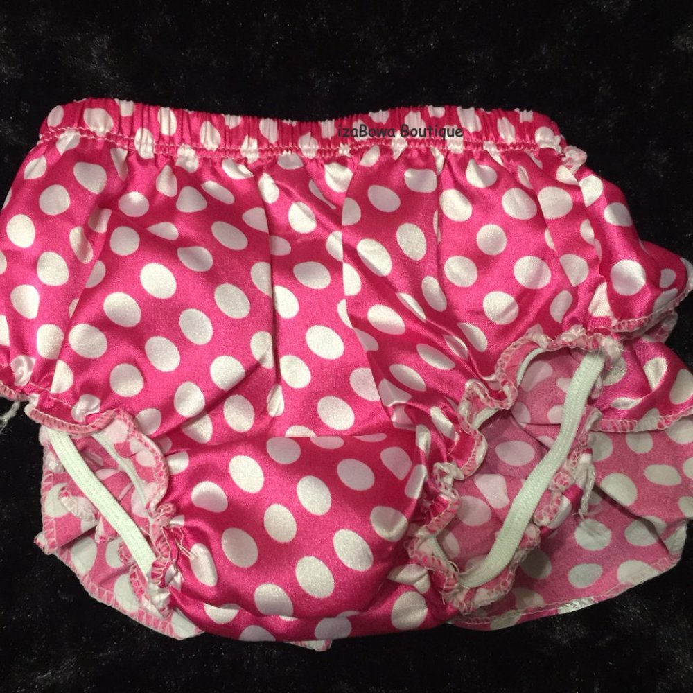 Hot Pink Polka Dot Satin Ruffle Bloomer -Ruffle Butt - Picture 2 of 2
